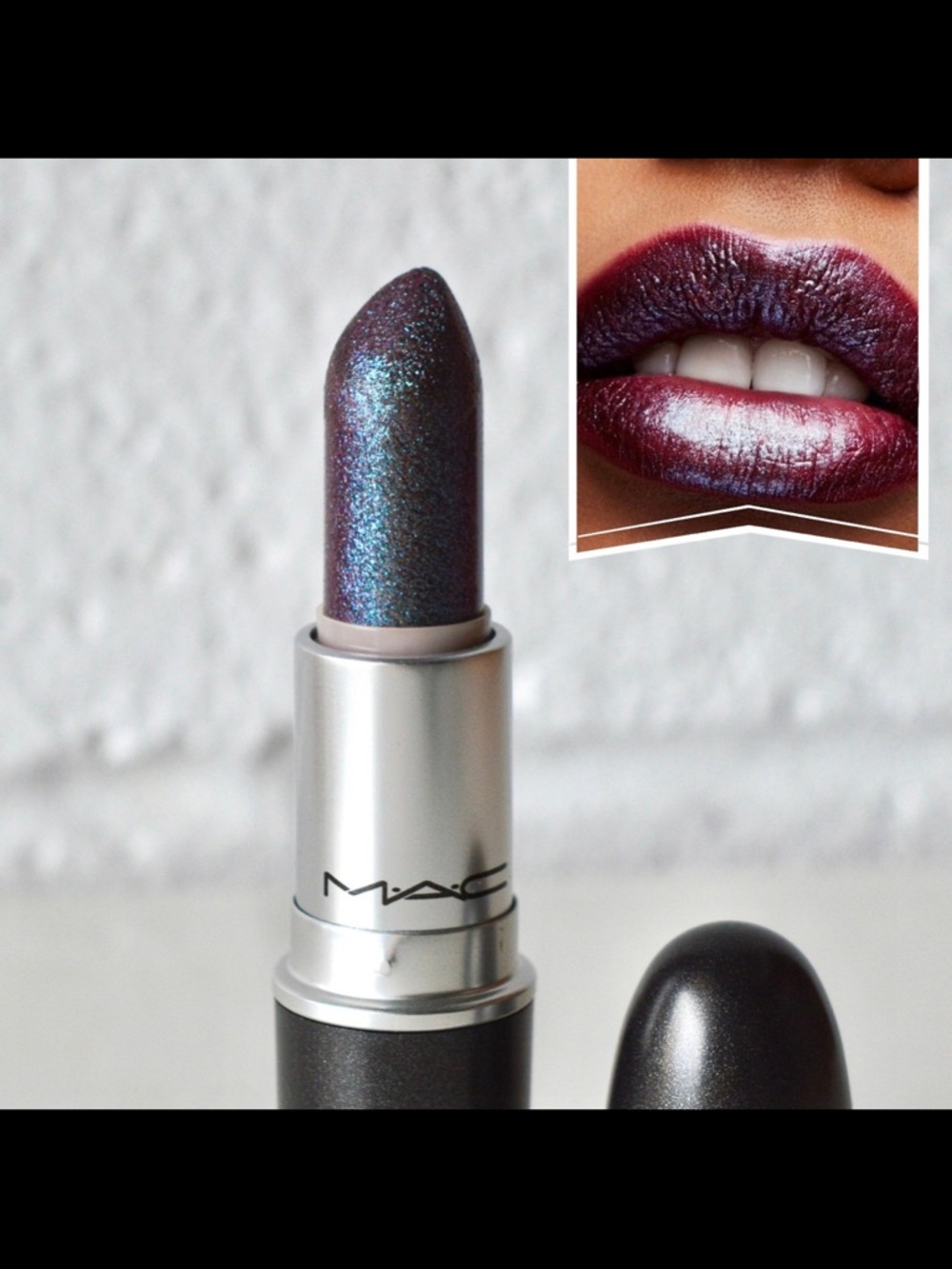 Rare discontinued MAC Cosmetics Iridescent Plum-Blue Shimmer Lipstick on and on